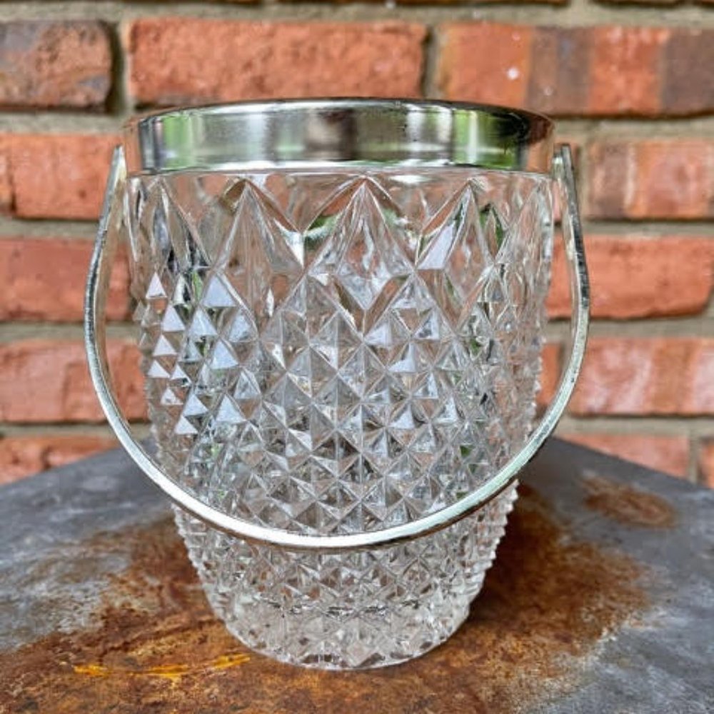 ANTIQUE WEST GERMANY 24% PBO LEAD CRYSTAL ICE BUCKET DIAMOND POINT